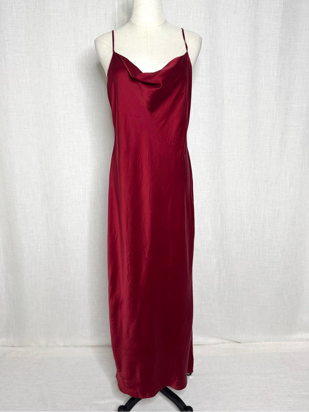 Soft Surroundings 100% Silk Cowl Neck Maxi Slip Dress Burgundy Size Large